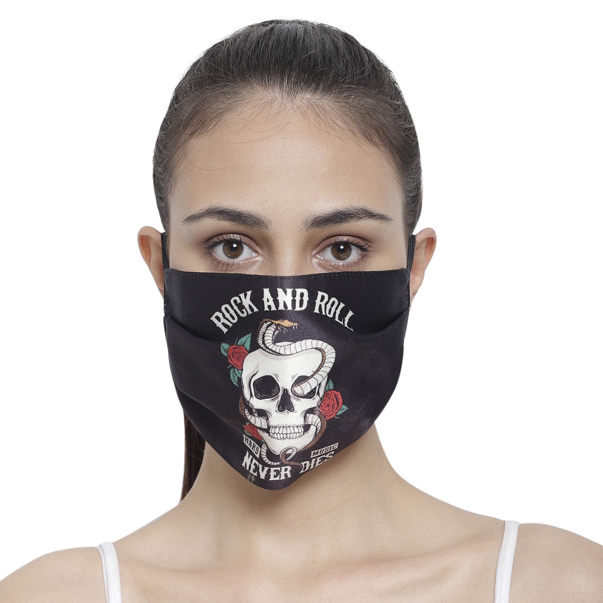 Skull Black Three Layer Woven Fabric Outdoor Protection Reusable Face Mask with Printed Design for Men and Women-image-34