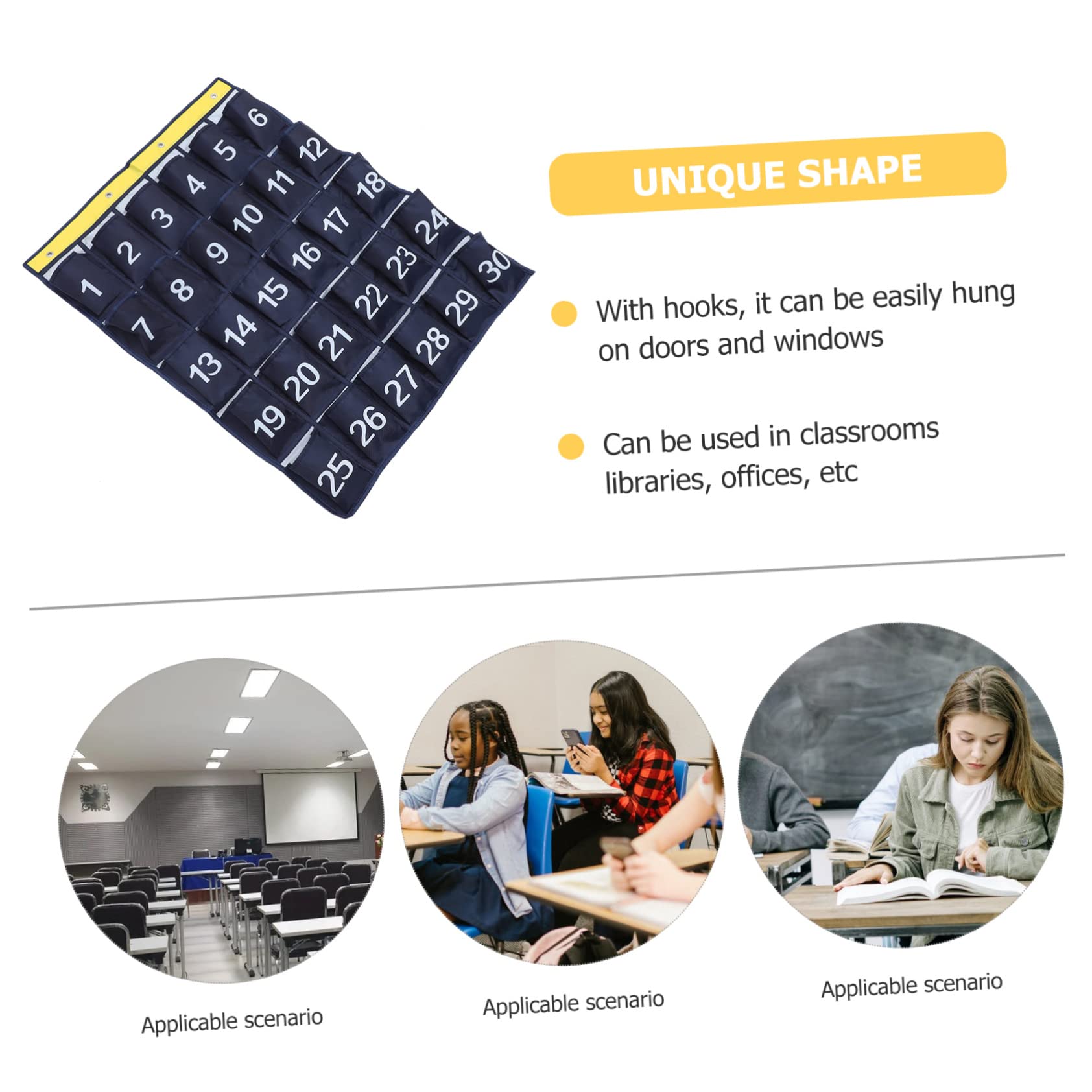 Wall Mounted Multi Pocket Storage Bag for Classroom Office Organizer for Phones Accessories Space Saving Hanging File Holder Blue