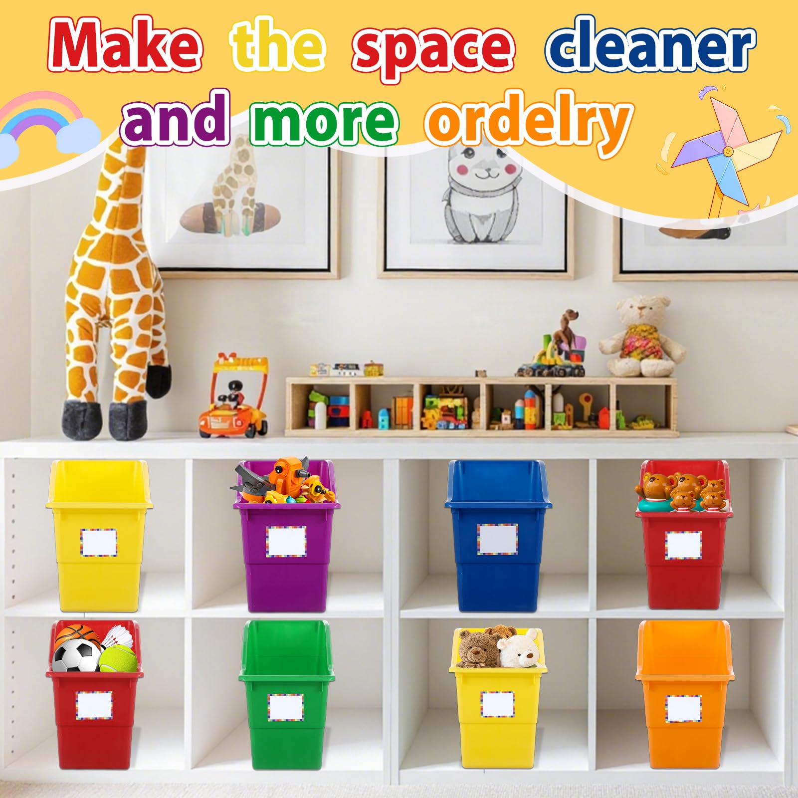 Lot de 12 grandes corbeilles à livres, organiseur de magazines en plastique durable de haute qualité avec étiquettes pour salle de classe, bibliothèque, bureau, organisation de bureau, catégorisation