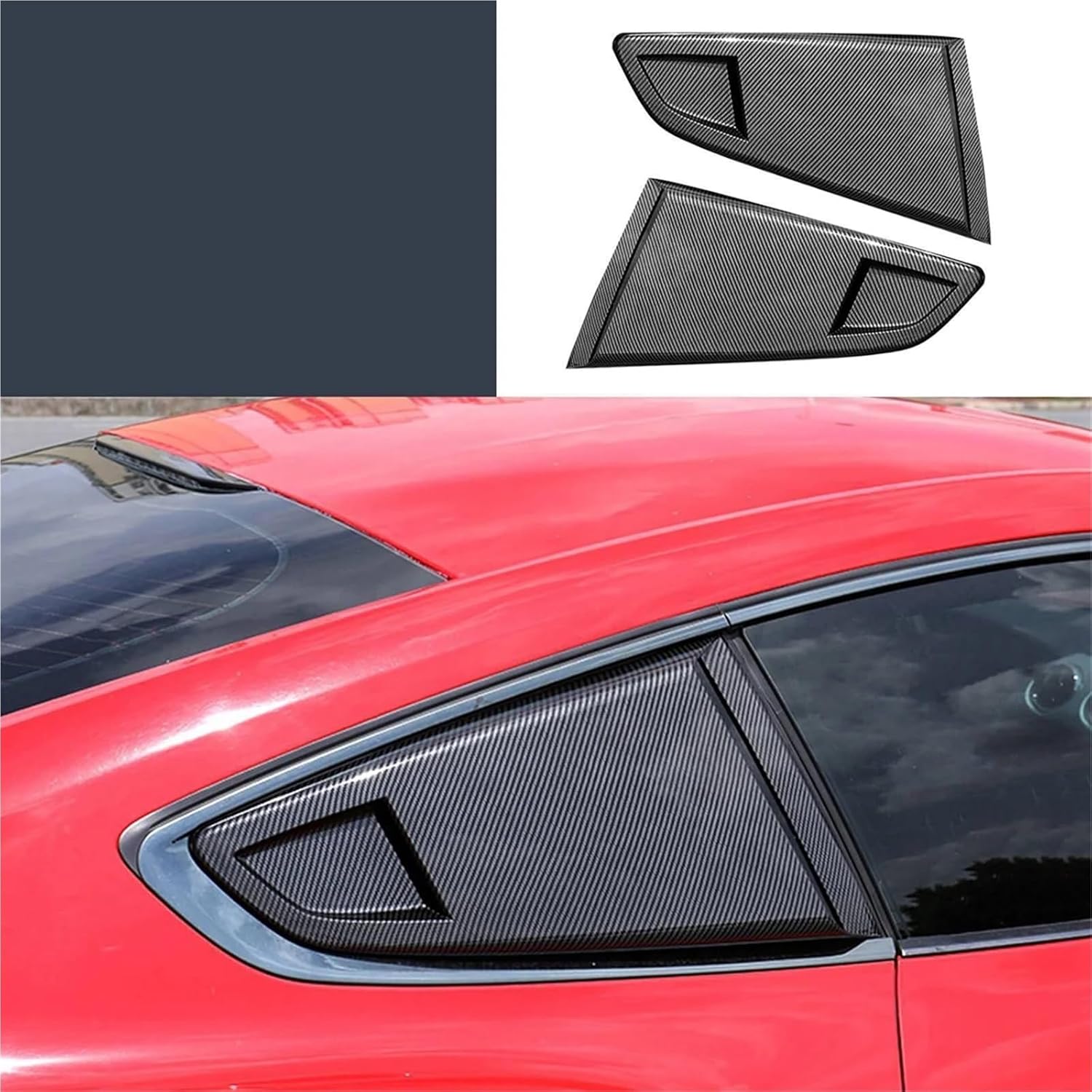 Carbon Fiber Look 1/4 Rear Side Vent Quarter Window Louver Shutter Cover Trim Compatible with Ford Mustang 2015-2022