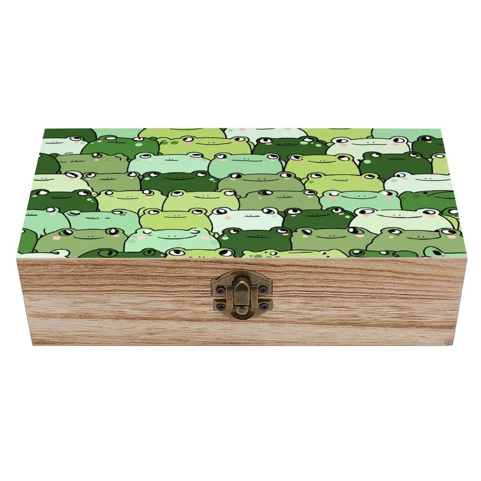 asbwuo Cheerful Frogs Cluster Vintage Wooden Keepsake Box