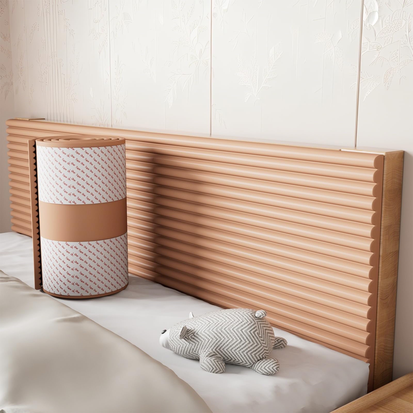 WMYYLX Anti Collision Wall Padding, 2M Padded Wall Panels, 3D Upholstered Wall Panels Self Adhesive, 1.2 CM Thick Wall Cushion Padded for Bedroom, Living Room (Brown, 15X200 CM) — image 1