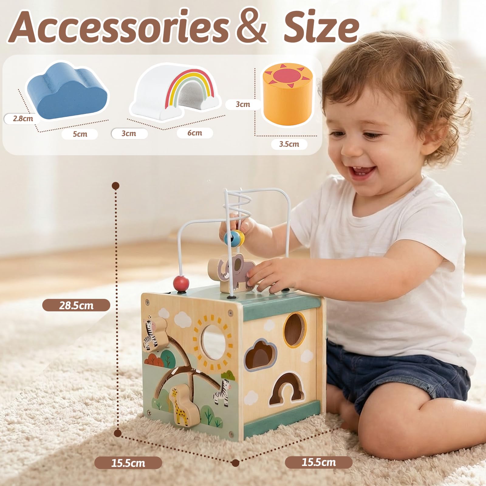 LINFUN KIDS Cube d'Activité Bébé en Bois Jeu de Activite Motricité Dactivité 6 en 1 Multijeux Jeux Montessori Cadeau pour Bébé Garçon et Fille