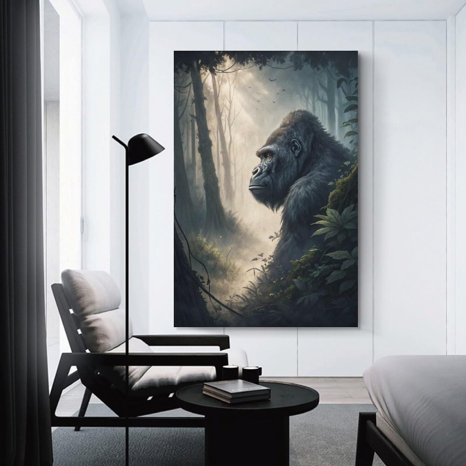 Junmoney Gorilla in A Misty Forest Decorative Wall Artwork, 24x36inch(60x90cm), for Home Lounge, Bedroom Or Reading Nook, Eye Catching Artwork for Blank Walls