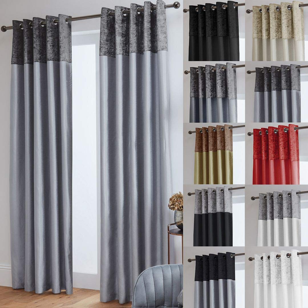 John Aird Crushed Velvet Band Faux Silk Eyelet Curtains (Grey/Silver, 46" Wide x 90" Drop) โ image 1