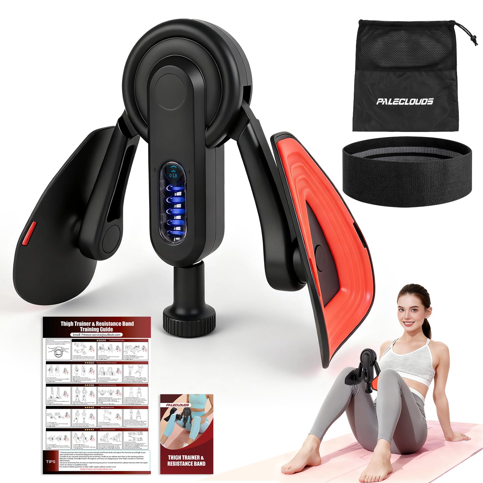 Thigh Trainer for Women, 10-100lb Adjustable Resistance Inner Thigh Exerciser with Leg Band & Poster for Kegel Exercise, Pelvic Floor Trainer for