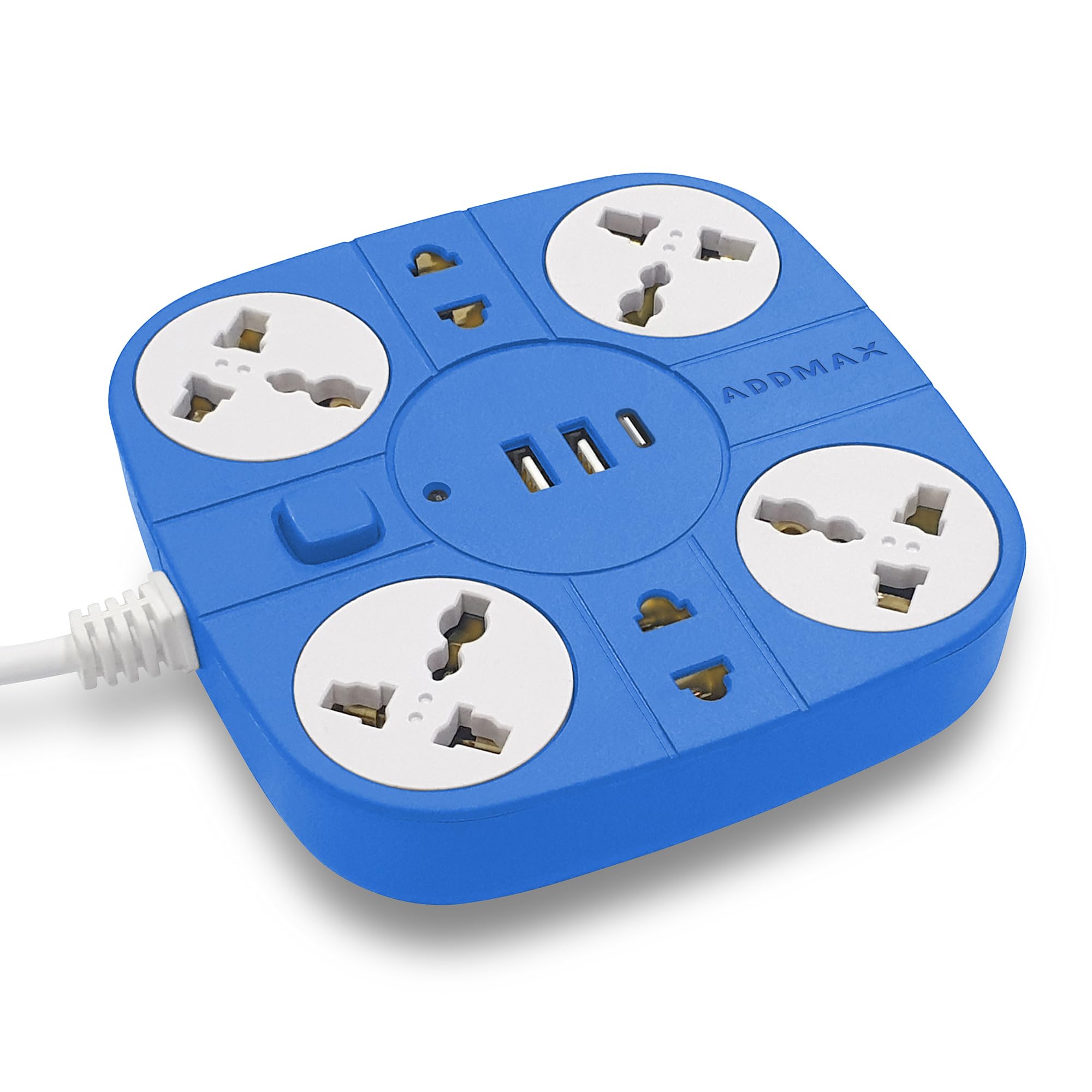 Extension Cord with USB Port10A 220V-50/60Hz 6 Outlet with 2 USB Port Fire Proof Smart Charging Port Multi Protection1.8 Meter Cord Multi Plug Extension Board for Home Office Blue