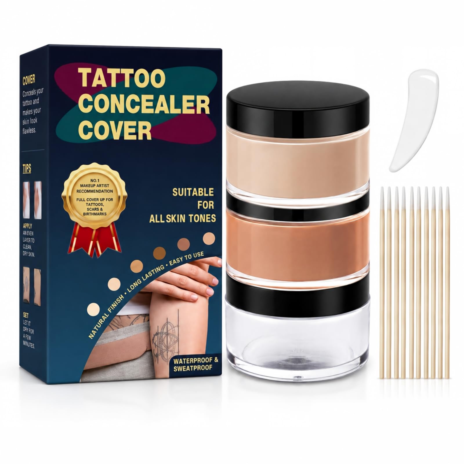 Tattoo Cover Up Makeup, 2 Farben Tattoo Make Up Cover Wasserfest | Alle Hauttöne Temporäre Tattoo Abdeckung Concealer, Hautfreundliche Natur & Unsichtbar, Langanhaltende Natürliche