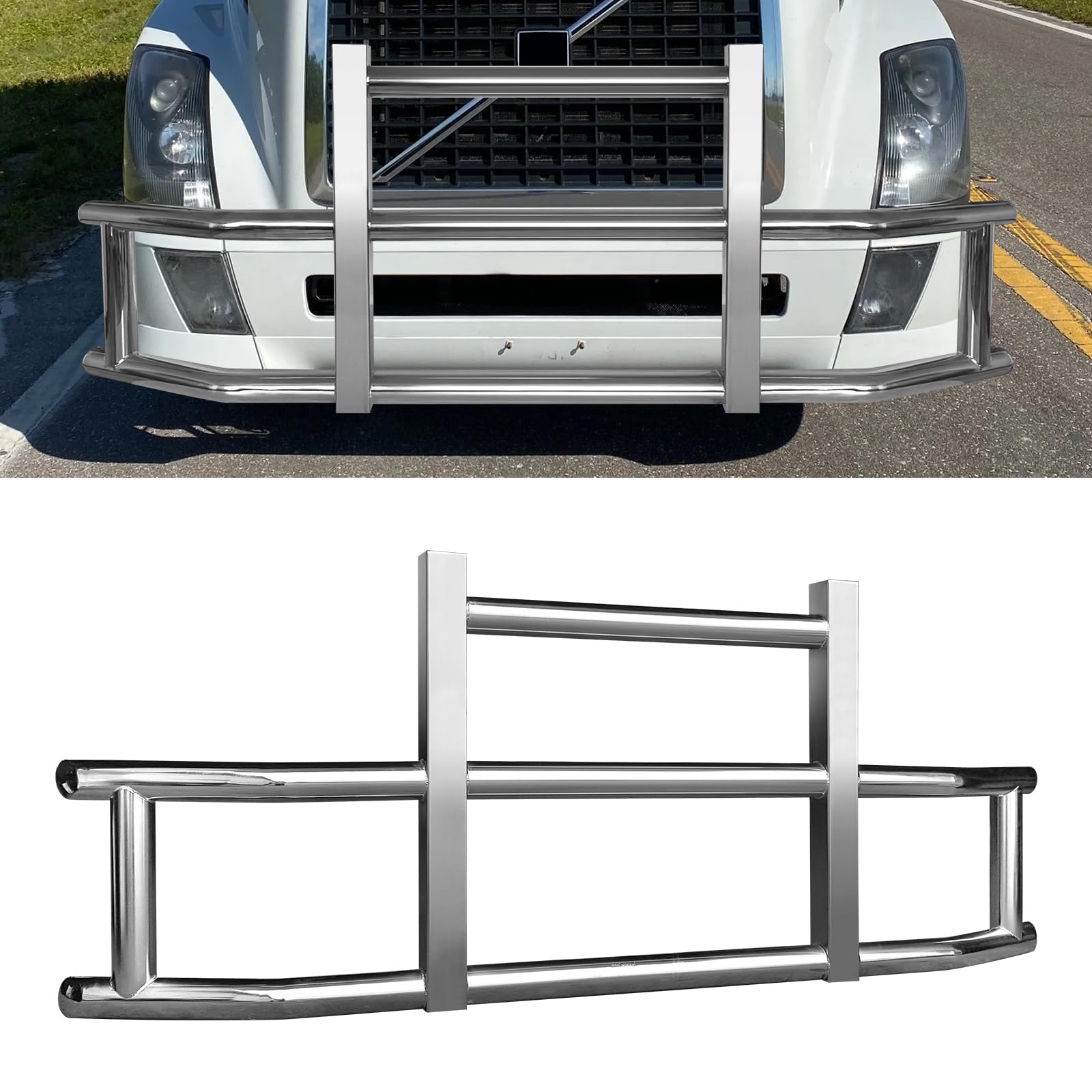 Stainless Steel Deer Guard Bumper for Volvo VN/VNL 2004-2017 with Brackets