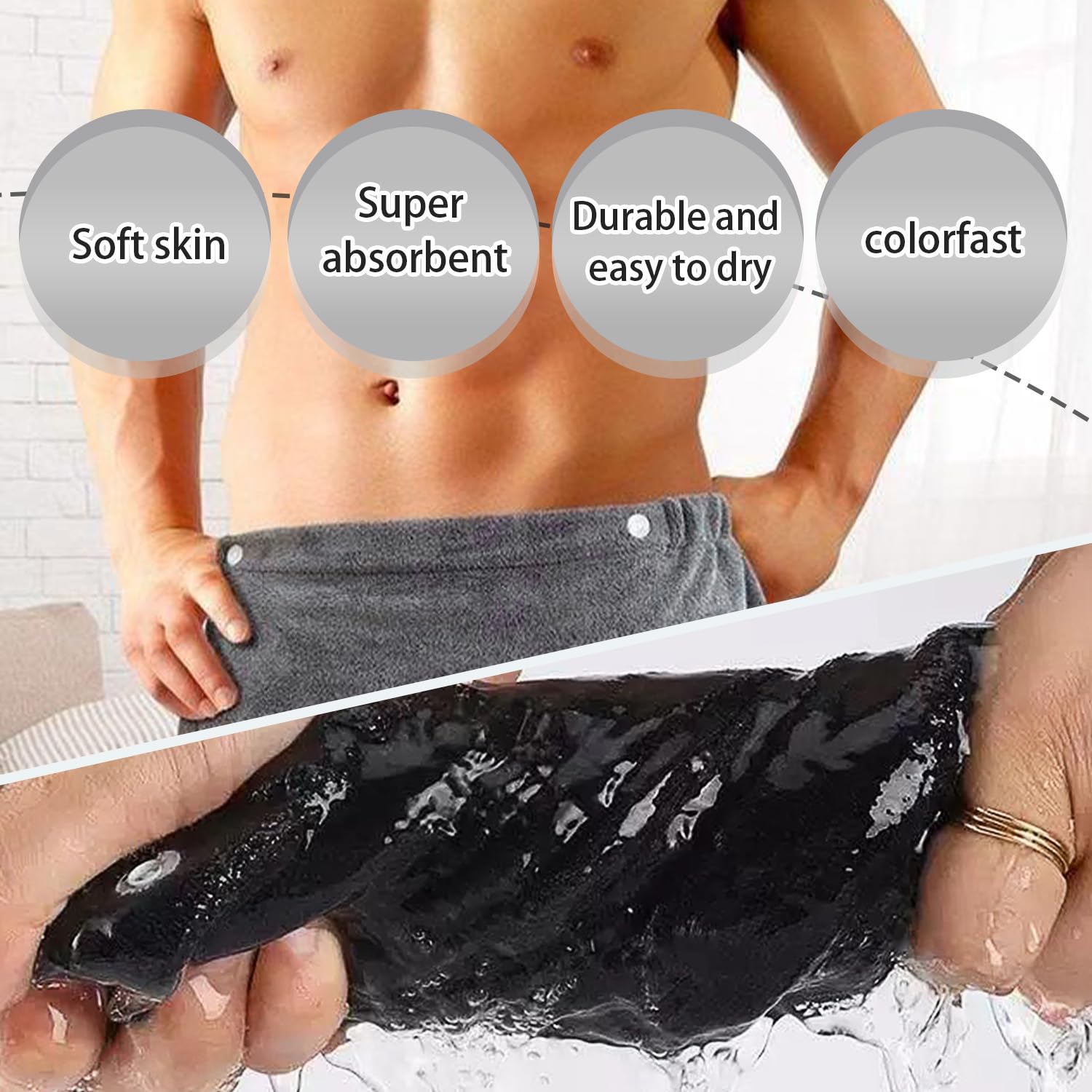 1 x men's bath towel, beach wrap skirt for men, sauna towel, elastic design with button, suitable for various occasions such as sauna, bathroom and beach - Image 4