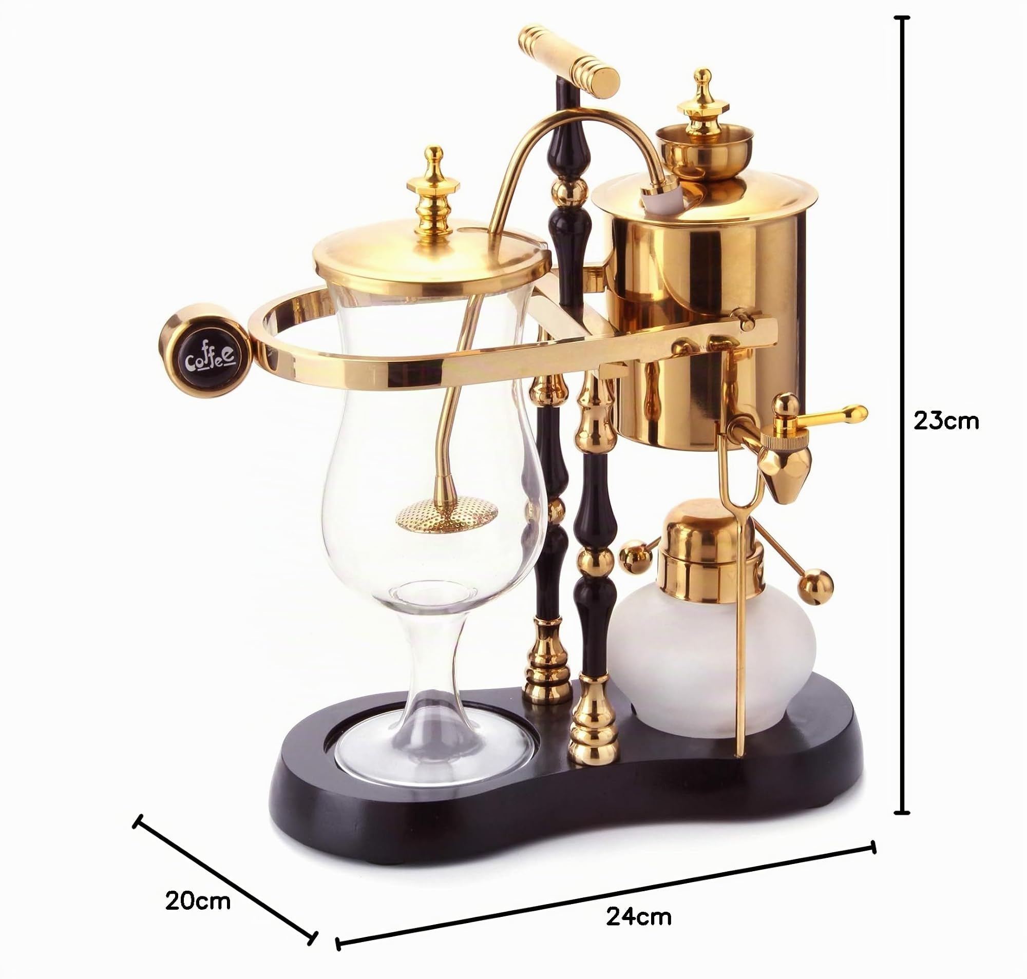 Diguo Belgisch/Belgien Family Balance Siphon/Siphon Kaffeemaschine, eleganter doppelt geriffelter Fulcrum mit T-Griff (Ägyptische Schwarz & Gold)