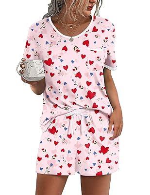 Ekouaer Pajama Set for Women 2 Piece Lounge Set Short Sleeve Tops and Shorts Soft Sleepwear, Chest Pocket