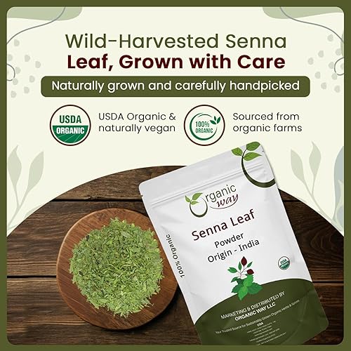 Miniatura 3 de Organic Way Polvo de hoja de sena de grado prémium (Cassia Angustifolia), certificado orgánico y kosher, súper alimentos, crudo, vegano, sin OMG y