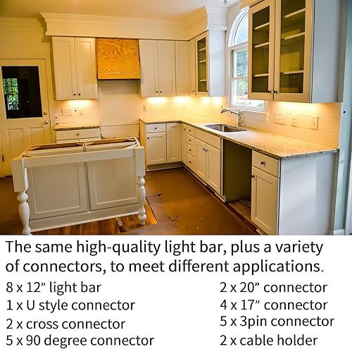 Miniatura 2 de WOBANE Kit de iluminación para debajo del gabinete, 8 barras de luz LED de 12 pulgadas, luces debajo de la encimera para cocina, armario,