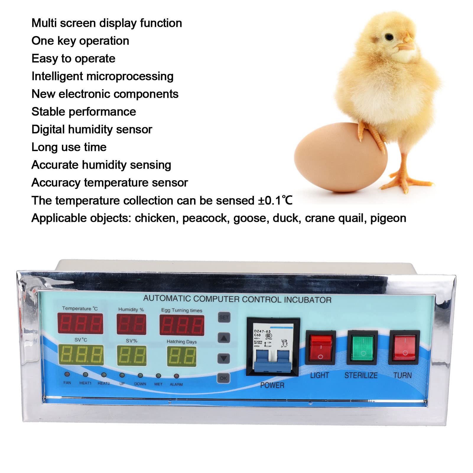 FLEXMAN Egg Incubator Controller, Digital Poultry Egg Incubator, Automatic Temperature Humidity Sensor for Chicken, Peacock, Goose, Duck, Crane Quail