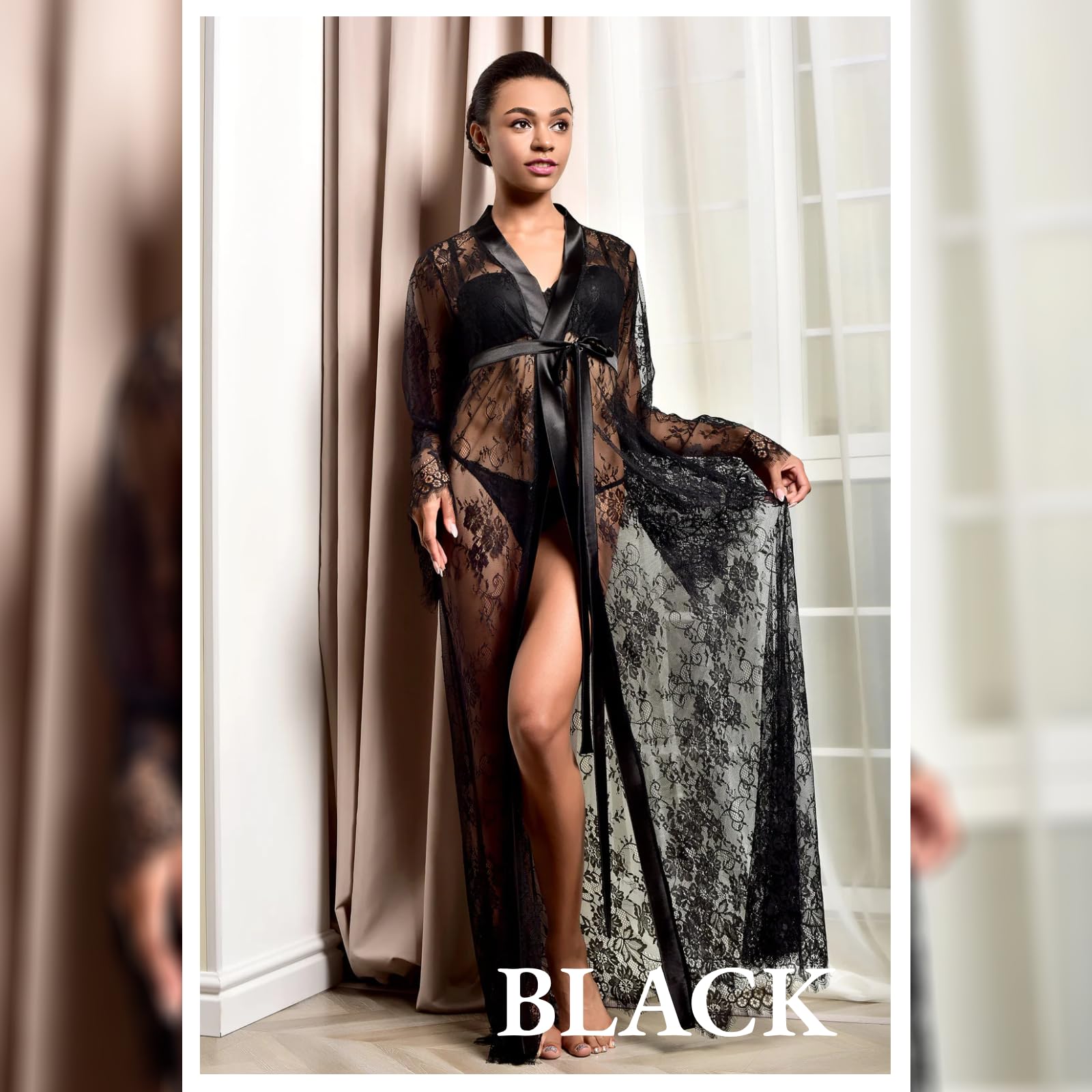 ZWCHGJ Szlafroki, długie prześwitujące koronkowe szaty kimono prześwitujące szlafroki z siateczki tiulowa koszula nocna maxi elegancka koszula nocna bielizna nocna, na bieliznę nocną sukienka dla