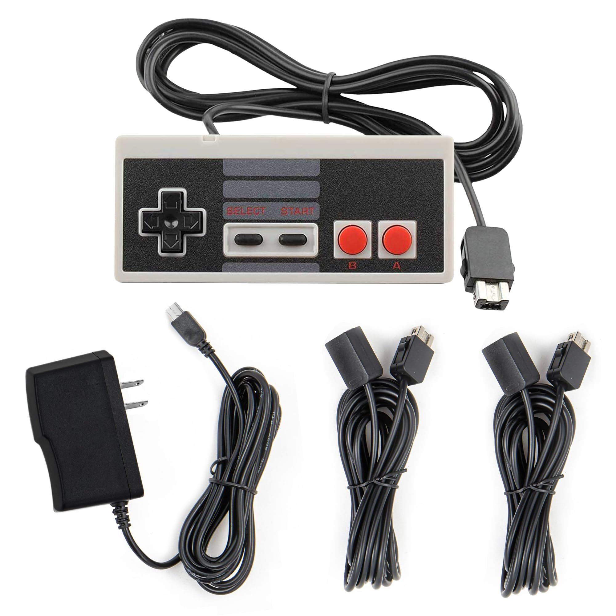 TheKidMall Accessory Bundle Compatible with Nintendo NES Classic Edition | Includes 1 Gaming Controller, 1 Power Supply and 2 Long Extension Cords for NES Classic Mini Console(NES System Not Included)