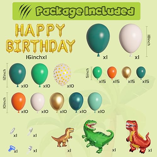 Miniatura 3 de Amandir Kit de guirnalda de arco de globos de dinosaurio de 165 piezas, color verde salvia y naranja, 6 globos de aluminio de dinosaurio, globos de