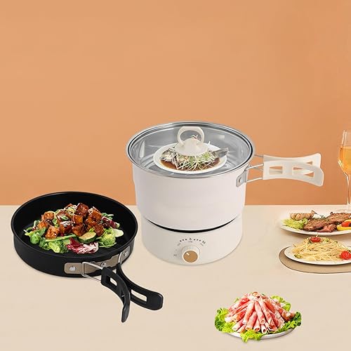 Miniatura 4 de Portable Electric Hot Pot with Foldable Handles, Non-stick Frying Pan, Mini Hot Pot, Multi-Functional Ramen Noodle Cooker for Pasta, Oatmeal, Soup,