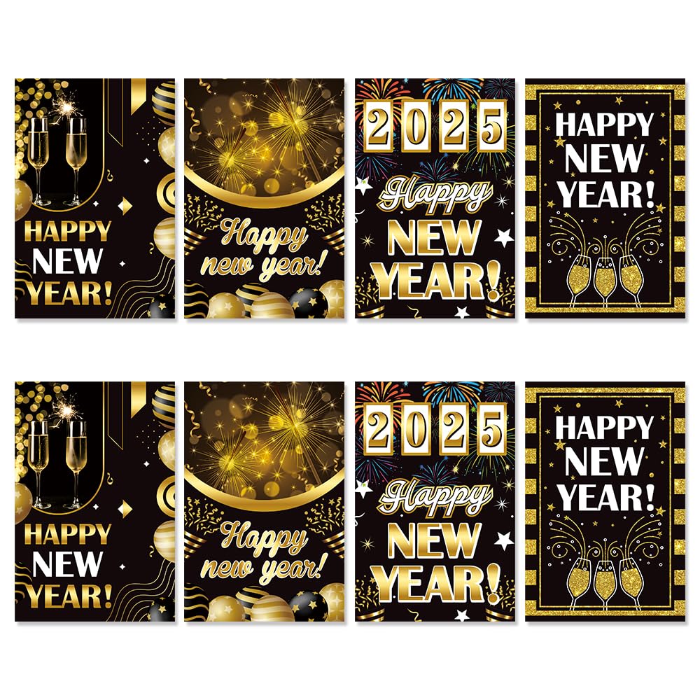 Happy New Year Wine Bottle Labels Stickers 2025 New Years Eve Party Decoration New Years Eve Self Adhesive Wine Bottle Stickers 8 Pcs Wine Bottle Decorations Party Favor for New Year Eve Party