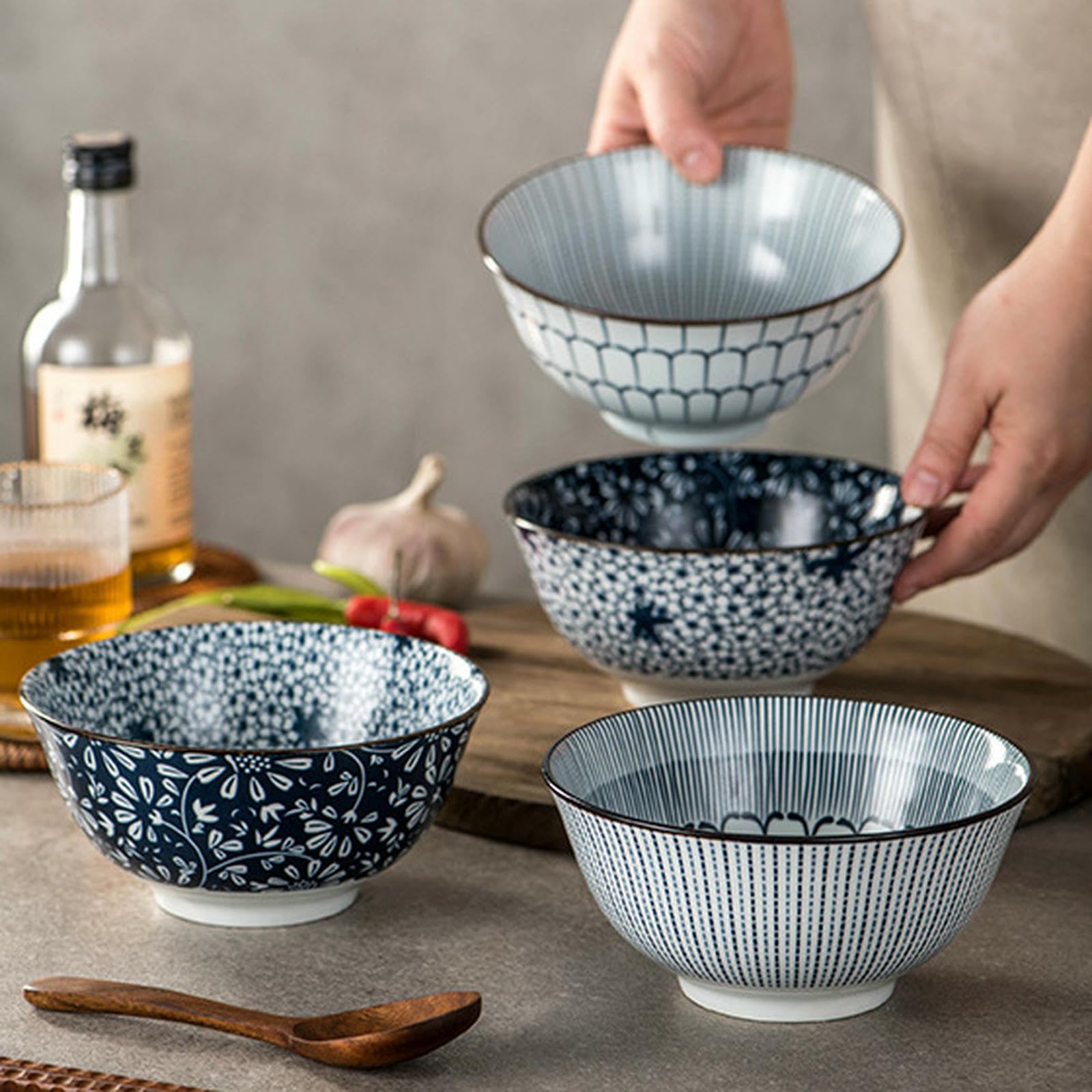 Miski i talerze w stylu japońskim w stylu vintage, ceramiczna, kreatywna, minimalistyczna zastawa stołowa - talerz do zupy z makaronem