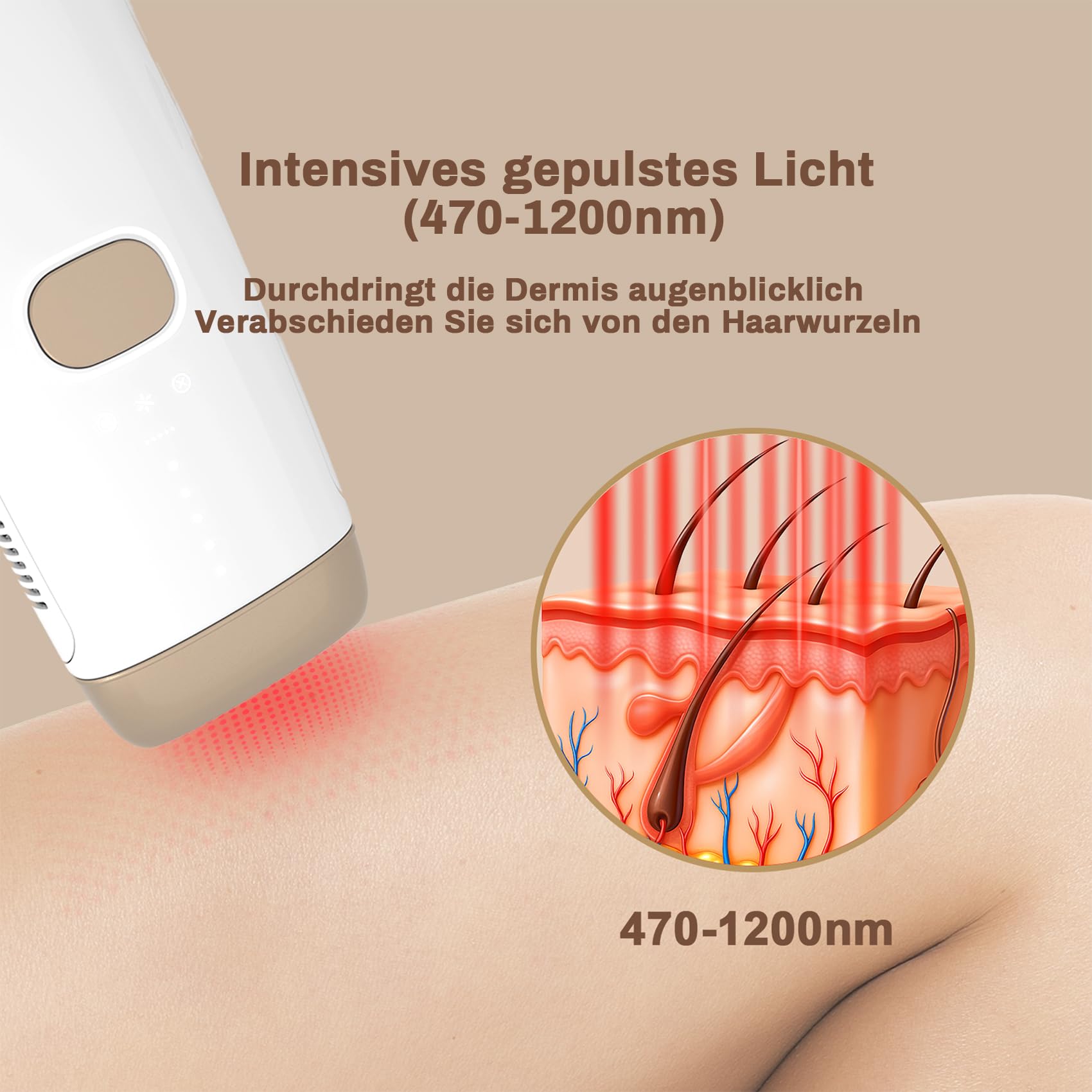 IPL Geräte Haarentfernung,Dauerhafte und Schmerzfreie IPL Haarentfernungsgerät mit Saphir-Eiskühlsystem, IPL Laser für Achseln, Beine, Bikinizone, Körper，Weiß & Rosegold