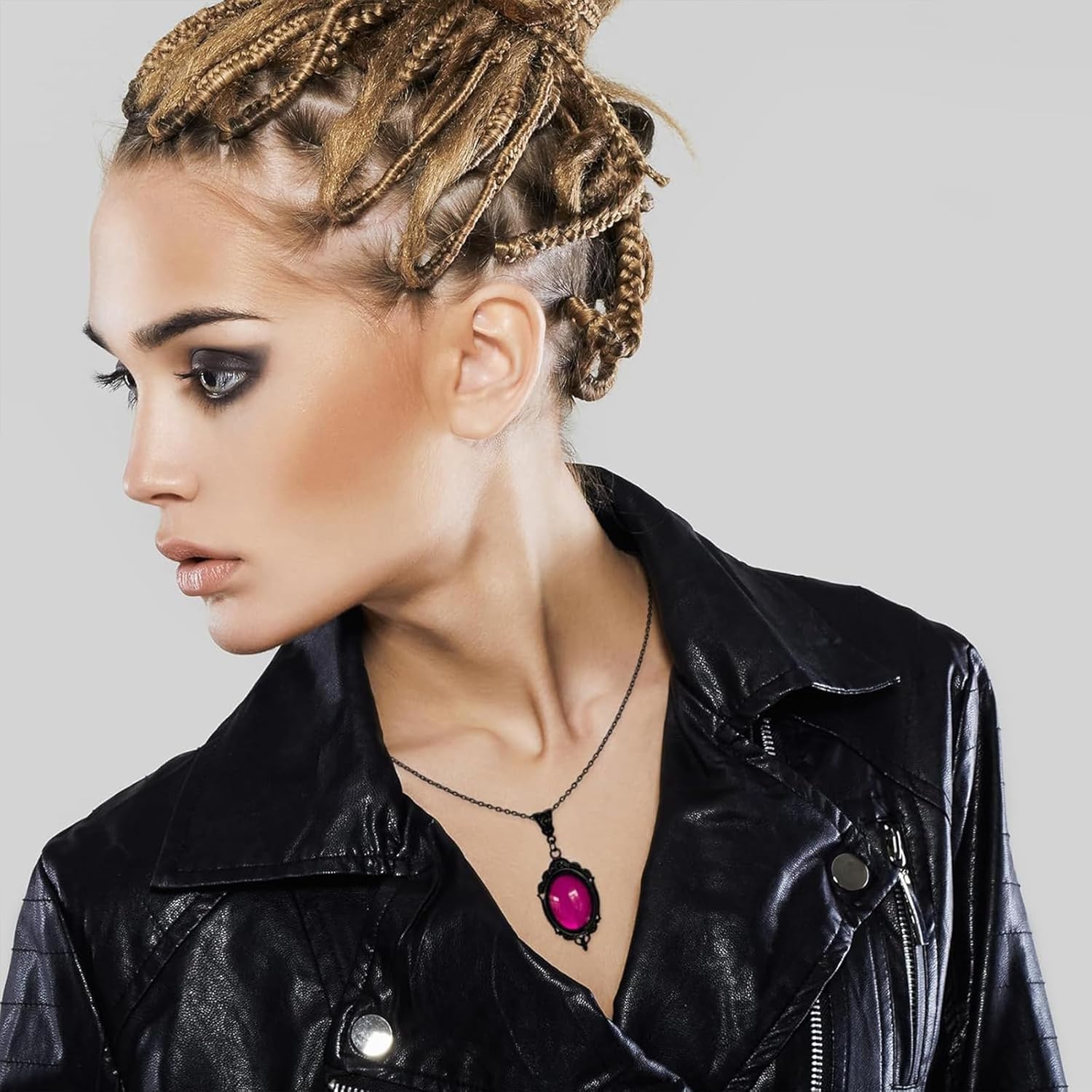 MIFYNN Gothic Stardust Crystal Cameo Necklace Vintage Black Red Purple Oval Crystal Pendant Goth Punk Witch Satan Demon Halloween Costume Jewelry Accessories for Women - Image 3