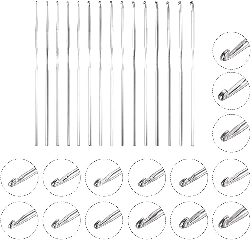 Miniatura 4 de uxcell Juego de ganchos de ganchillo de acero inoxidable, agujas de tejer de 0.024 in-0.118 in para hilo de manualidades de bricolaje, 30 unidades