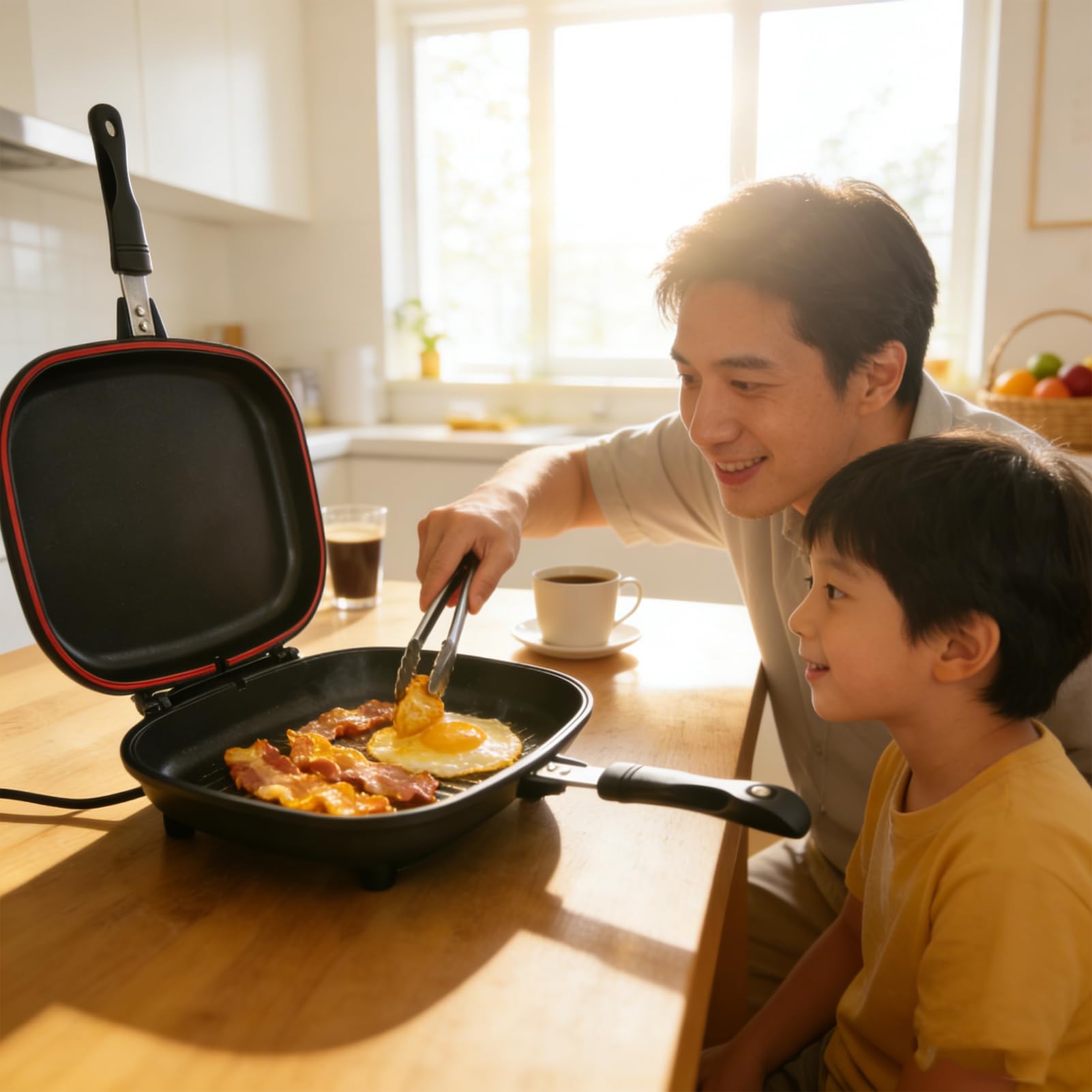 ZJchao Partita de Doble Cara, Sartén Cuadrado 32 Cm/12.6 Pulgadas de Sartén para Cocinar Suministros Cocina Cocina la Parrilla la Parrilla para Cocinar Caseros