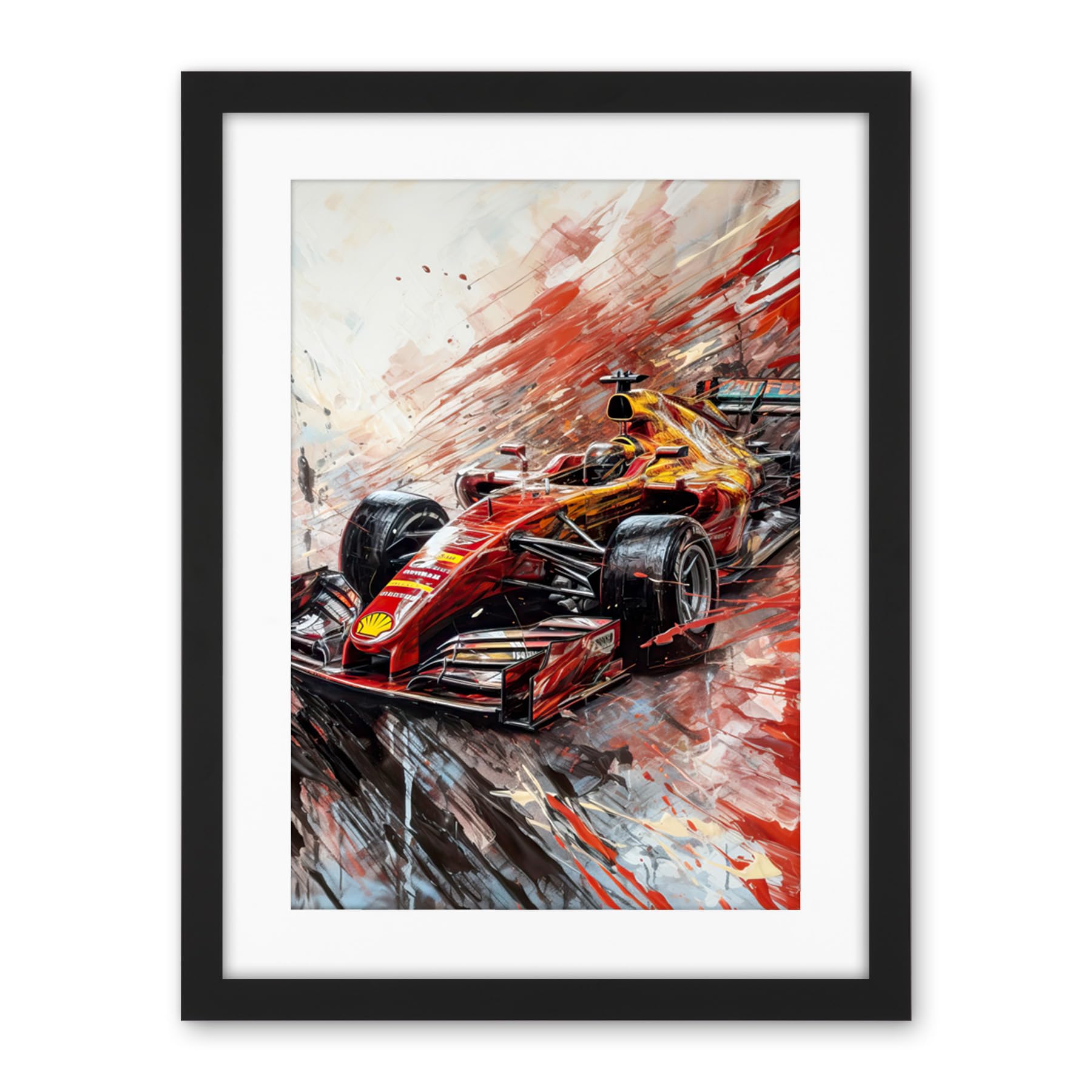 Artery8 Grand Prix Red Race Car Action Shot Paint Splat Artwork Framed Wall Art Print 18X24 Inch