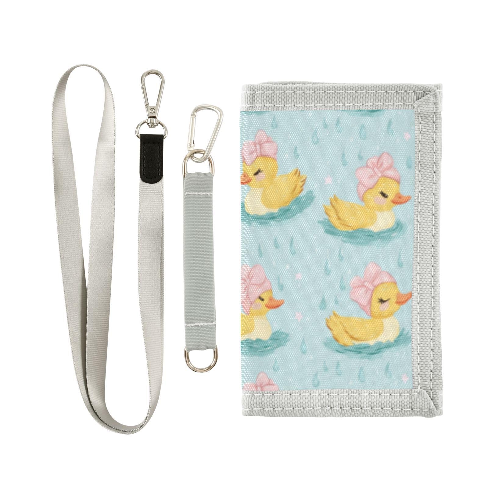 Wusikd Ducks Pink Headbands Kids Wallet for Boys Girls Bows Raindrops Toddler Trifold Wallet Novelty Wallet for Teens Women Men