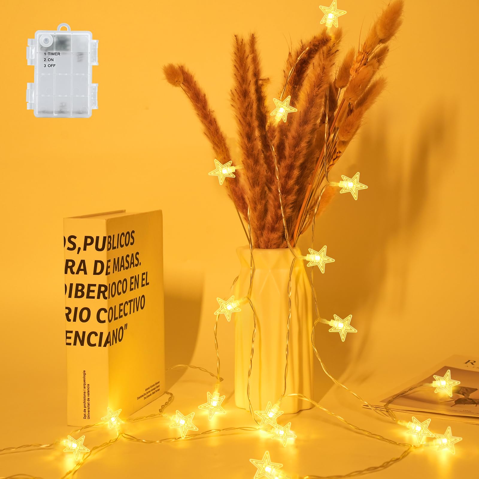 FFZZKJ Lichterkette Weihnachten Batterie Timer Sterne Außen Innen Wasserdicht für Weihnachtsdeko, 6M 40LED, Warmweiß