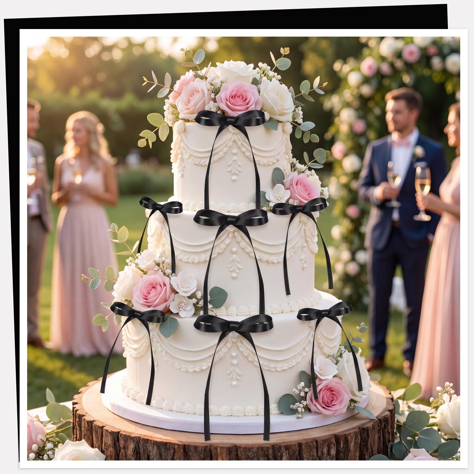 Black Ribbon Bow Cake Toppers - Halloween Party Decor -3