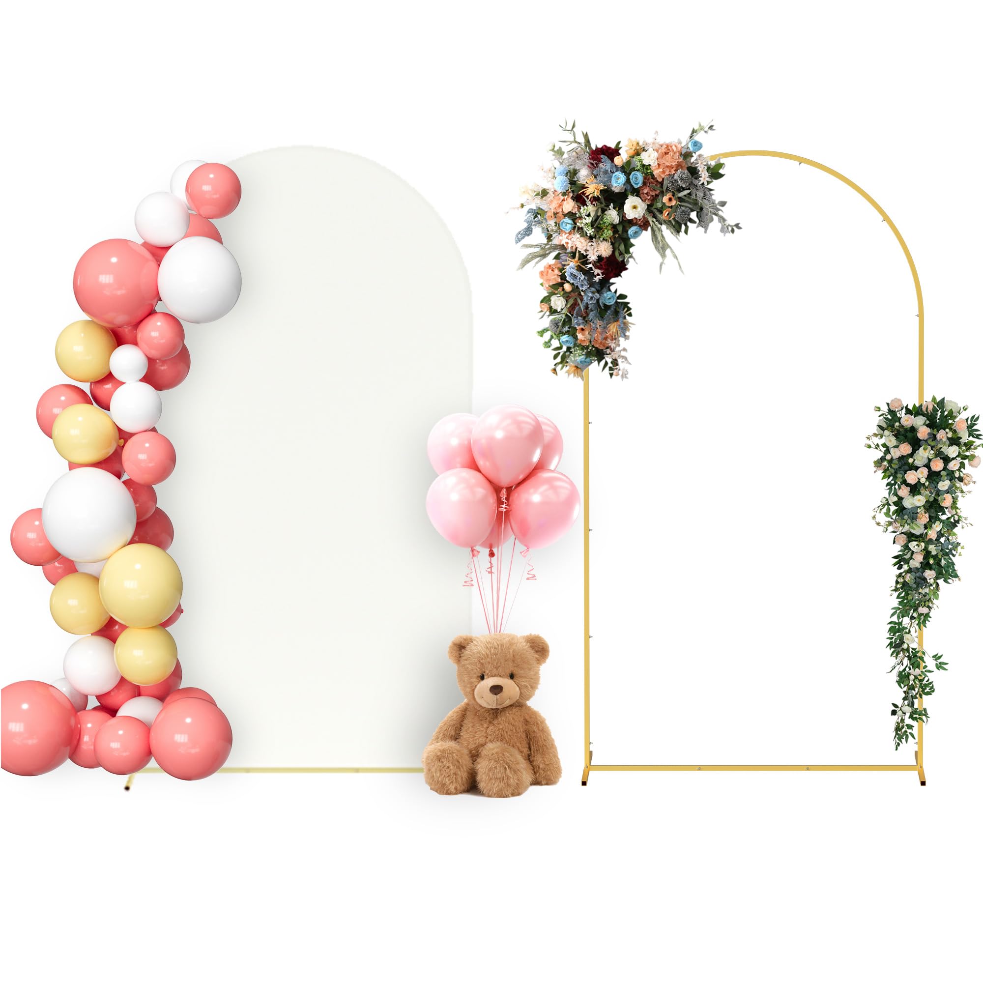 Neatsure Arch Backdrop Stand and Cover Set, 7.2FT Metal Photo Balloon Arch Backdrop Stand for Wedding Birthday Party Baby Shower Ceremony Graduation Decoration, Ivory