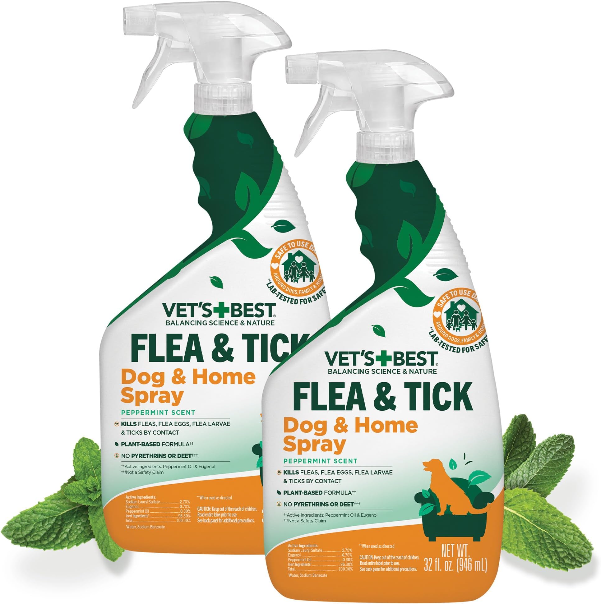 Vet’s Best Flea and Tick Home Spray – Plant-Based Flea and Tick Treatment for Dogs and Indoor Use – Natural Spray with Essential Oils for Flea Control in Home – 32 oz Bottles, 2 Pack