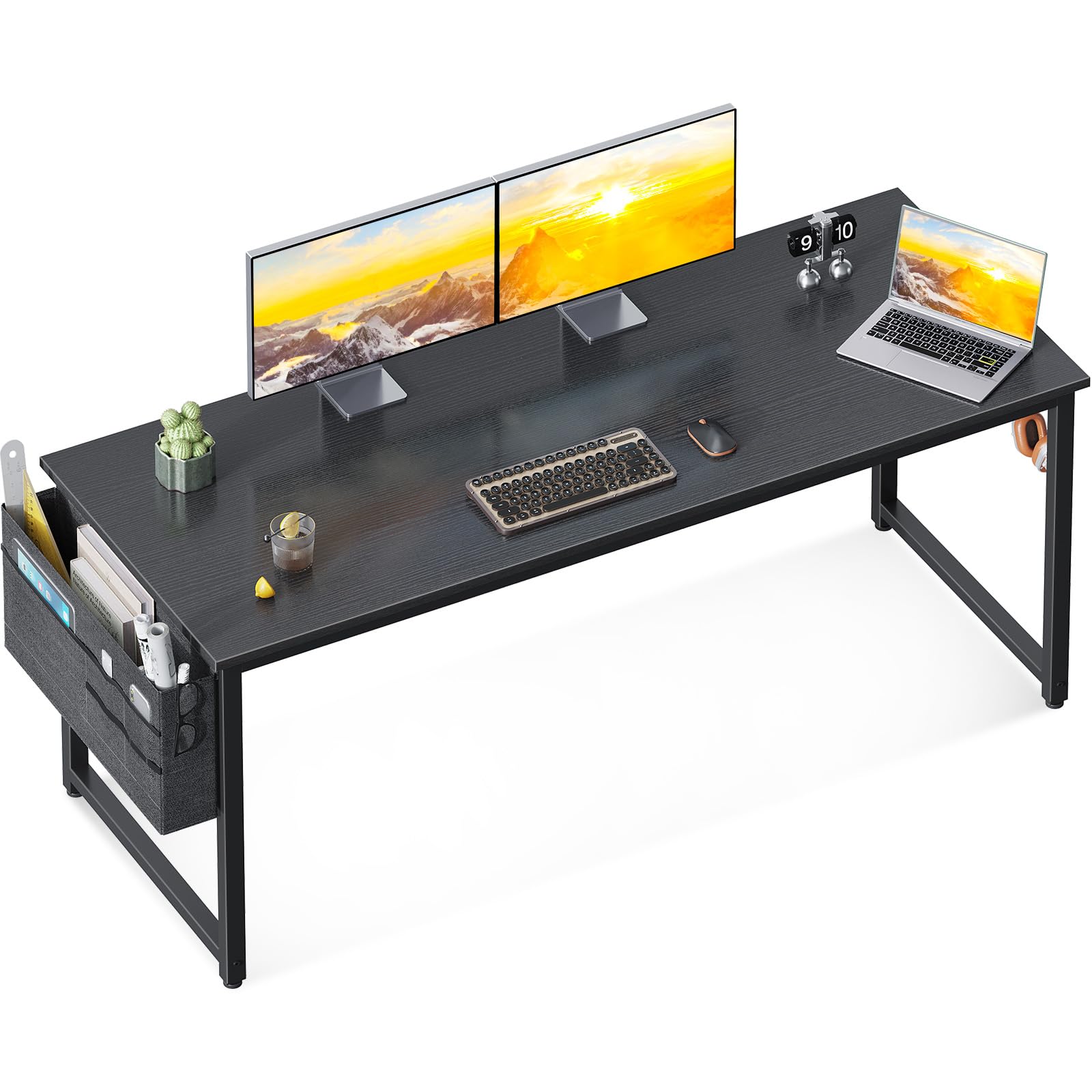 ODK Computer Desk Large Office Desk, 63 Inch Gaming Desk with Storage, Modern PC Desk Work Table with Headphone Hook for Home Office, Black