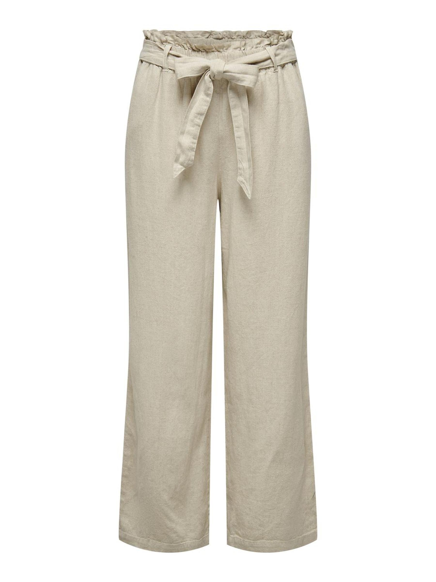 JdY Women's Jdysay Mw Linen Belt Pant WVN Noos Linen Trousers, Oatmeal/Detail: Melange., 12