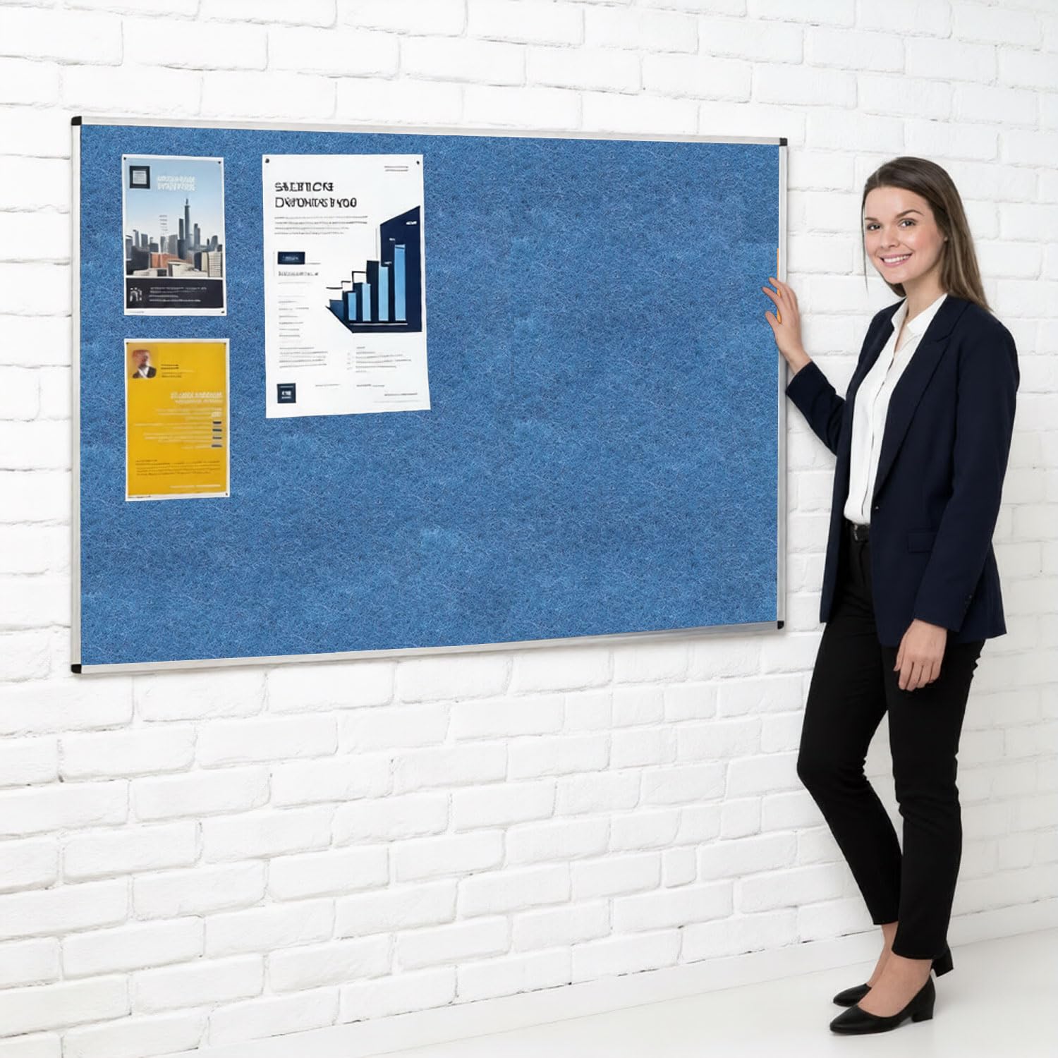 Metroplan Fire-Retardant Aluminium Frame Noticeboard, 120 x 180 cm, Light Blue Pinboard, Wall-Mounted, 12 Colour Pinboard Options - Ideal for Office, Classroom, Notice Displays