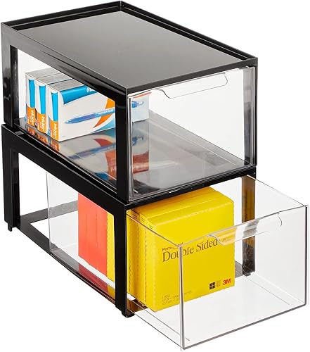 mDesign Organizador de almacenamiento de oficina apilable de plástico con cajón extraíble para armario escritorio estante armario armario o