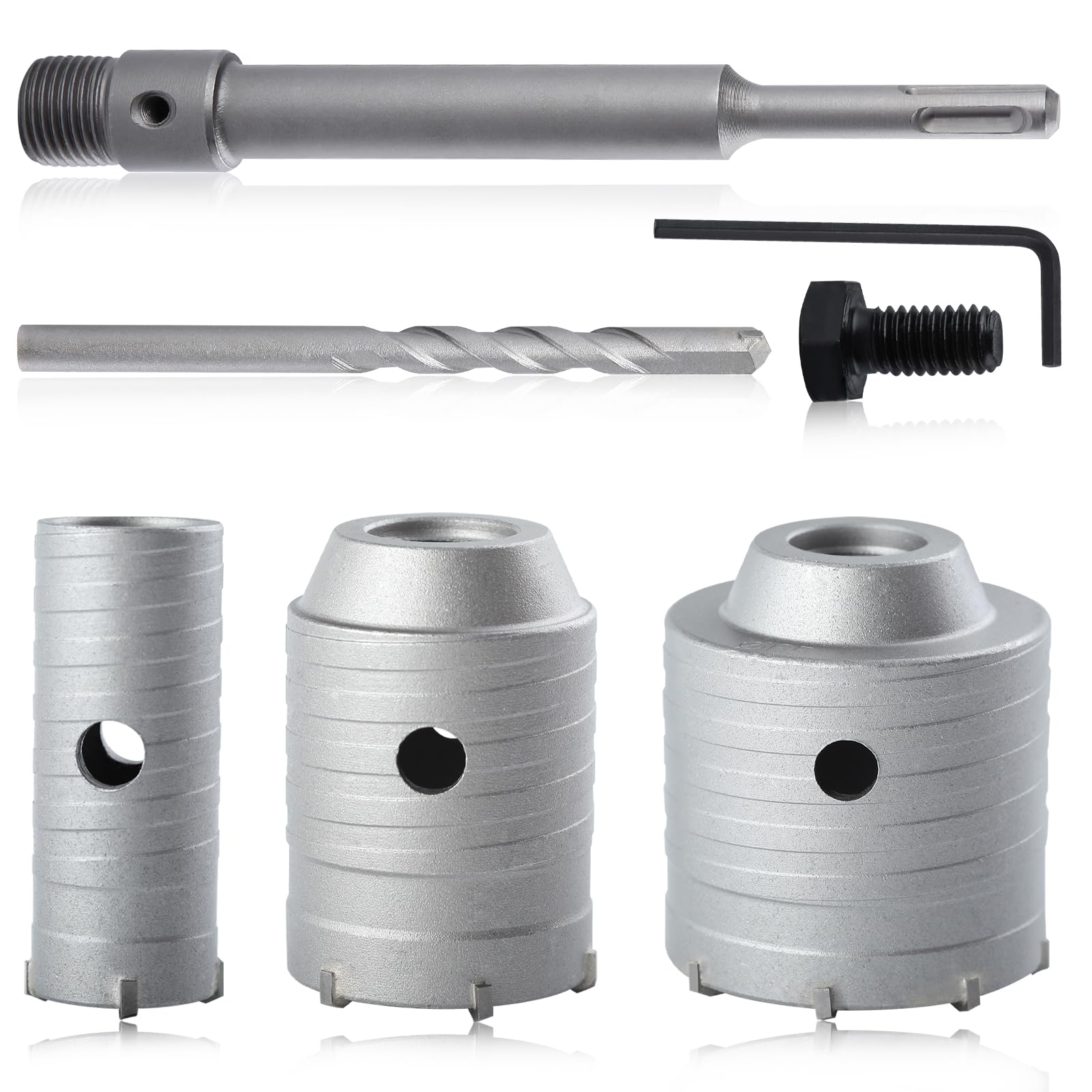 LEONTOOL Hole Saw Kits 4Pcs Concrete Hole Saw Drill Bit 30 50 65 mm SDS Plus Shank with 200mm Connecting Rod Tungsten Carbide Teeth Circle Drill Bit for Cement Stone Concrete Foam Brick Wall
