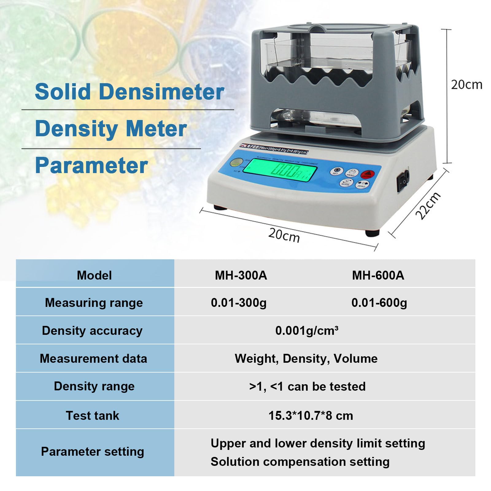 Densímetro Digital De Sobremesa - Pantalla LCD, Densímetro Automático, Precisión De Detección De 0,001 g/cm³, Peso Máximo 300 G/600 G, para Laboratorio Industrial,300A