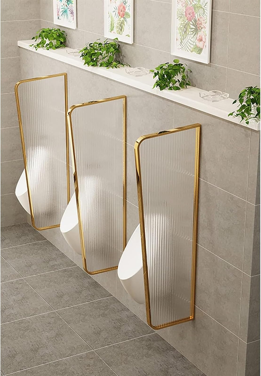 SXDMOUBK Freestanding Urinal Privacy Partition Screen, Frosted Glass Panel with Metal Frame, Divider for Bathroom Hotel Public Commercial Restroom