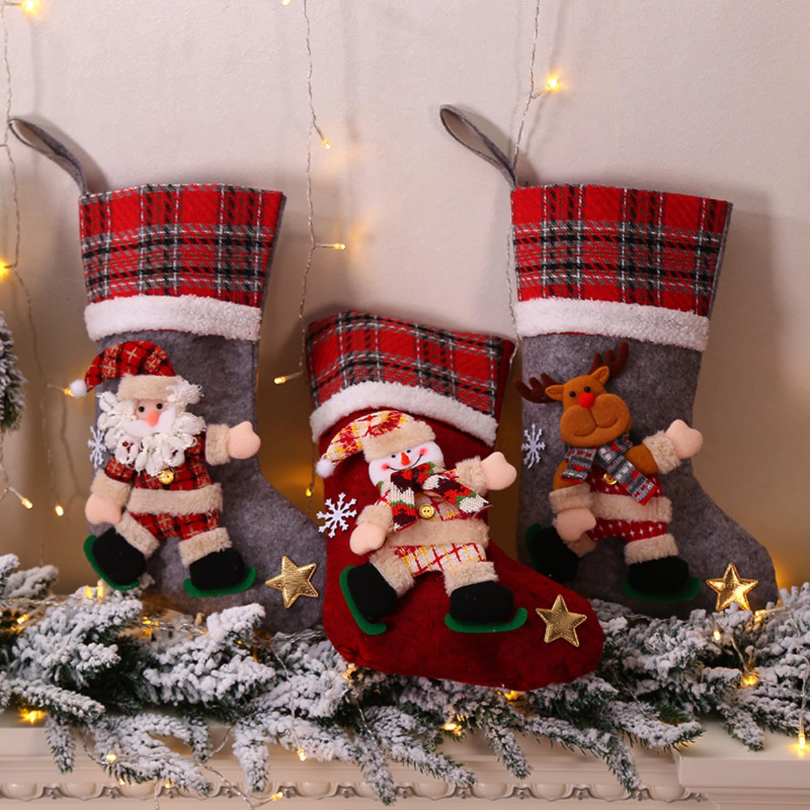 Lot De 4 Bas De Noël Chaussettes Décoratives Père Noël Bonhomme Renne - 46cm - Décoration Cheminée Arbre