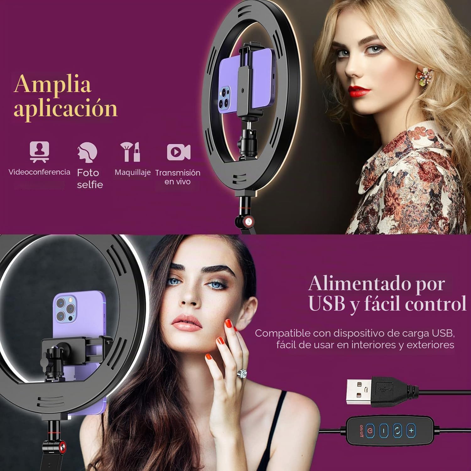 10 '' Luz de Anillo para Escritorio con Soporte y Soporte, luz de Anillo de trípode Superior, luz de videoconferencia con Soporte de Brazo de Escritorio Ajustable para Youtube, TIK Tok