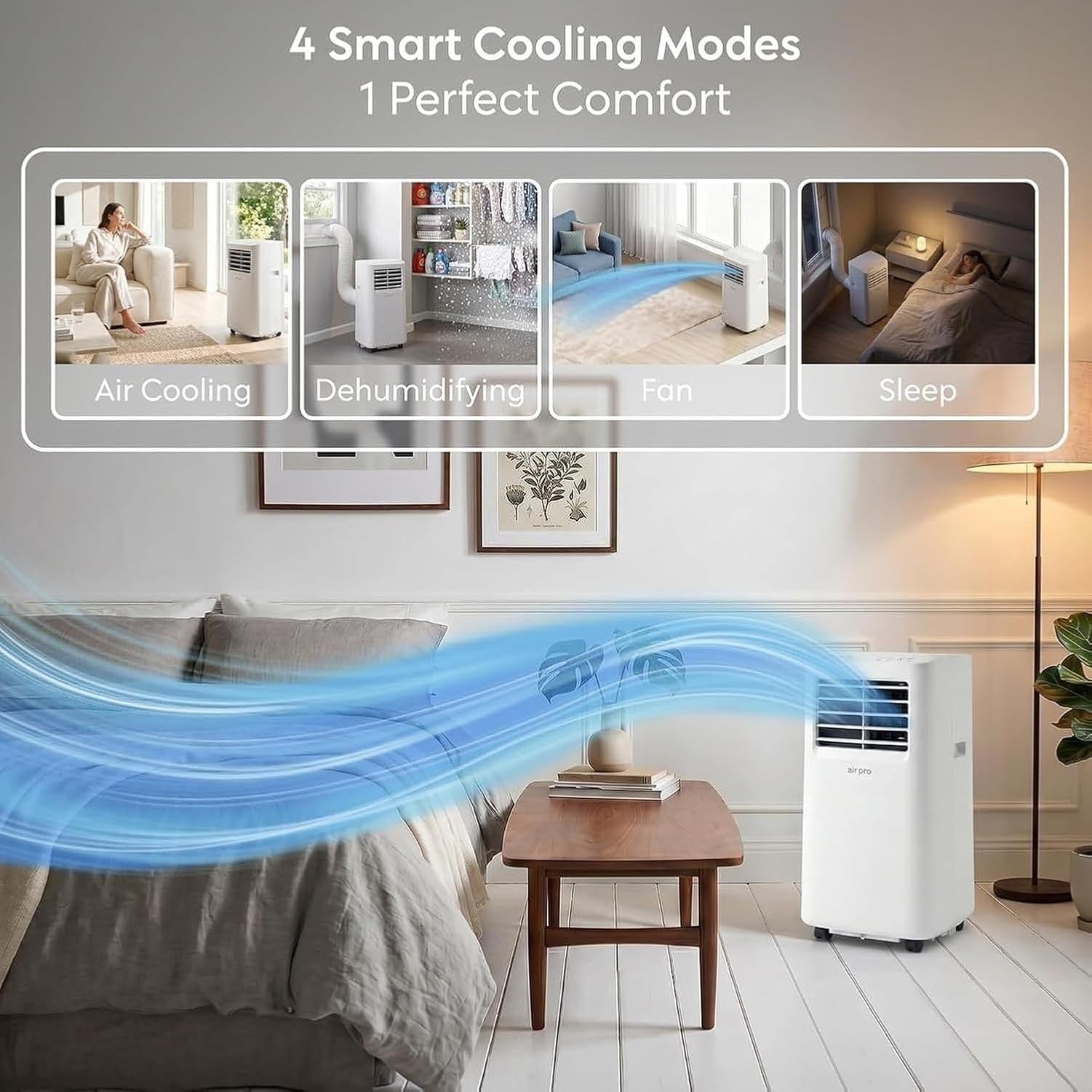 Aire Acondicionado Portátil 12000 BTU 4-en-1 Unidad Móvil con Control Remoto, Temporizador 24 Horas y Kit de Ventana, Enfriamiento Potente para Hogar, White, 5000 BTU