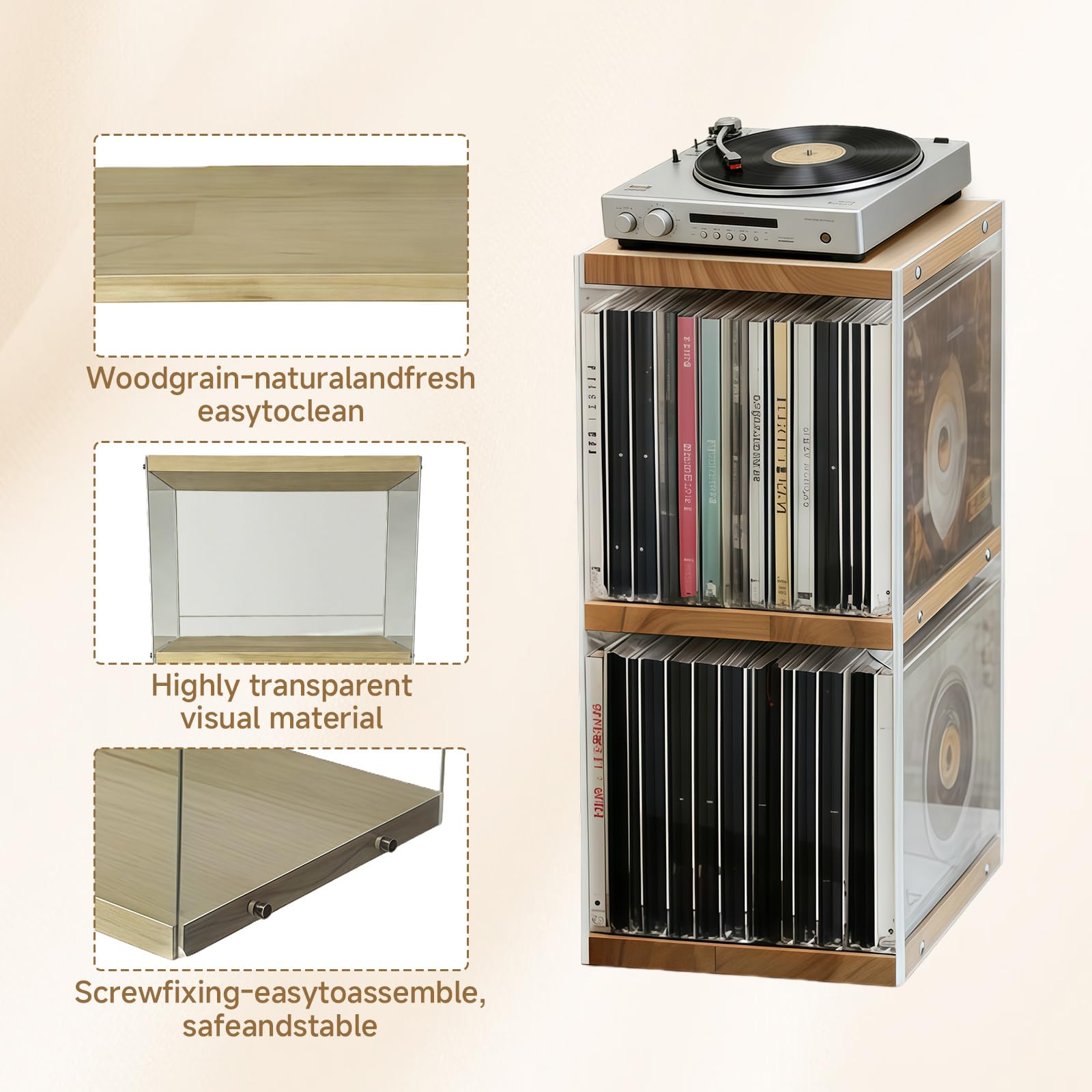 CD Holder Desk Rack Organizer, 8.2*5.9*12.4 In CD Storage Units, Natural Wood CD Storage Rack Holds 30 CD Case, 55 DVDs in Slim Cases, and 130 Discs in CD Sleeves, Organizer for CD & DVD — view 6
