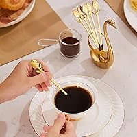 Vista 6 de Juego de Soporte para Cucharas de Café Pequeñas Dorado, Base de Cisne con Juego de 12 Cucharas Demitasse para Espresso, Cuchara de Postre Mini