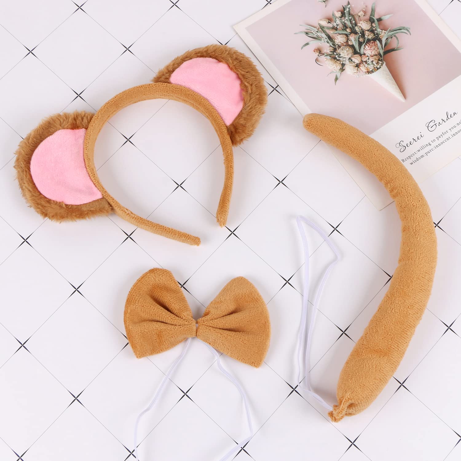 EVERMARKET 3 Pieces Monkey Costume Set Monkey Ears Headband Tail and Bow Tie Animal Fancy Dress Costume Kit Party Accessories for Halloween,Birthday,Christmas,Cosplay Dress Up Party Decorations - Image 7