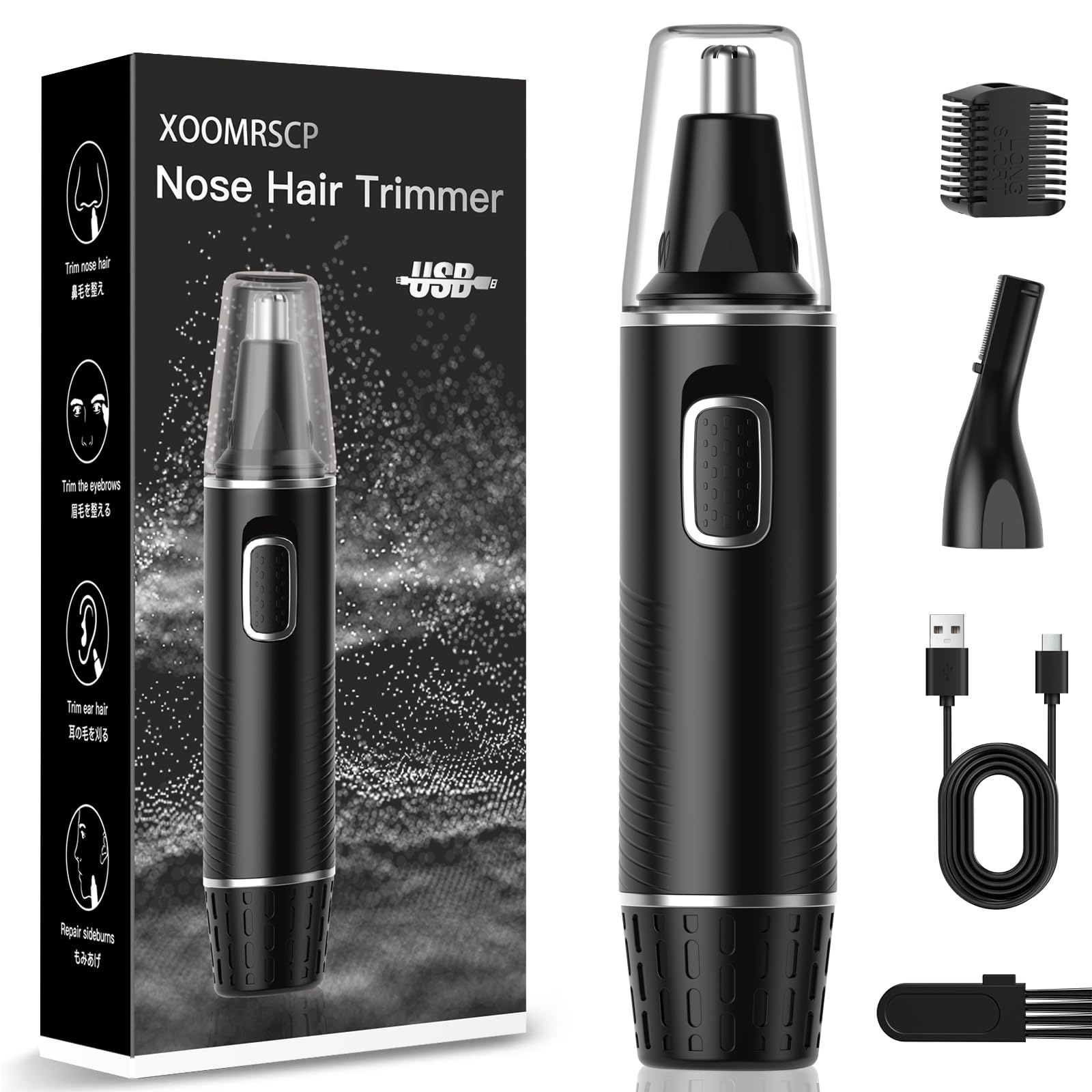 XOOMRSCP Nose Hair Trimmers for Men，Rechargeable Hair Trimmer 2 in 1 Painless Multifunctional Ear and Nose Hair Trimmer with IPX7 Waterproof Dual Edge Blades (Black) — Amazon image 11