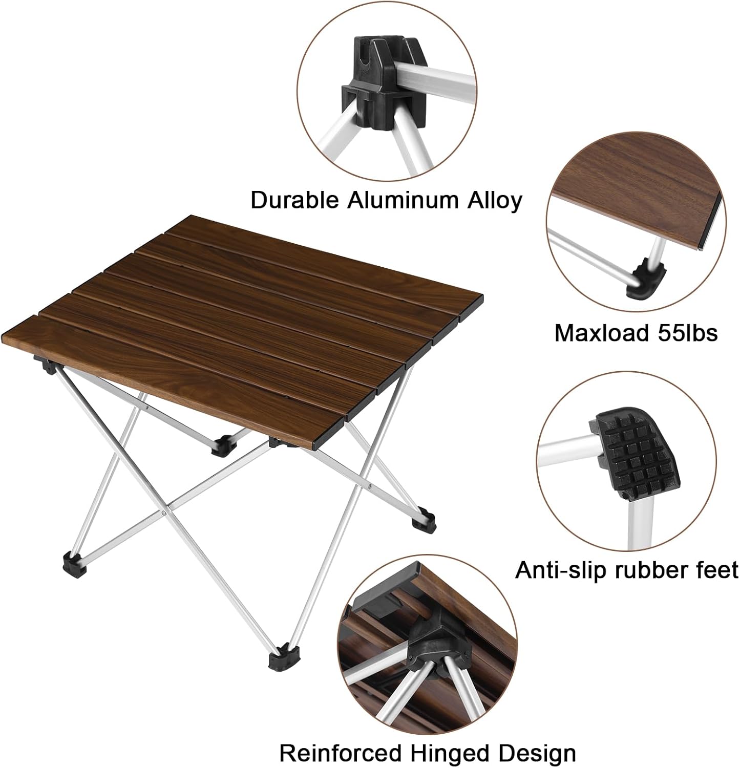 Tesouro Folding Camping Square Table with Carry Bag, Lightweight Aluminum Square Table for Outdoor, Camping, Picnic, Backyards, BBQ (Wood Color-S)